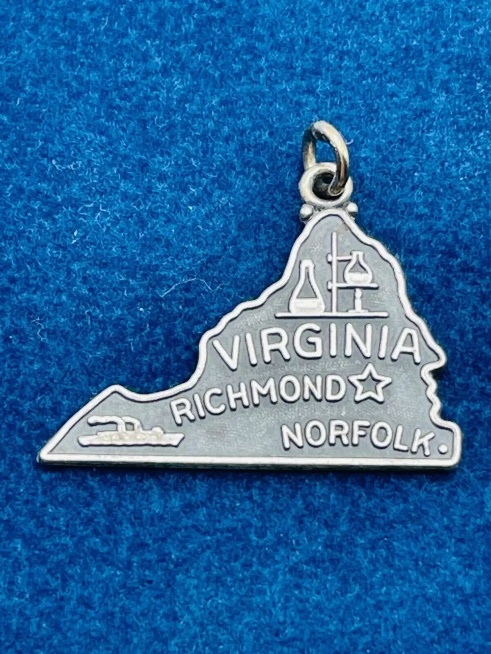 Vintage Sterling Silver Virginia State Map Charm JMF STG Richmond Norfolk VA